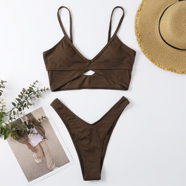 

Ribbed High Cut Bikini Swimsuit, Chocolate brown