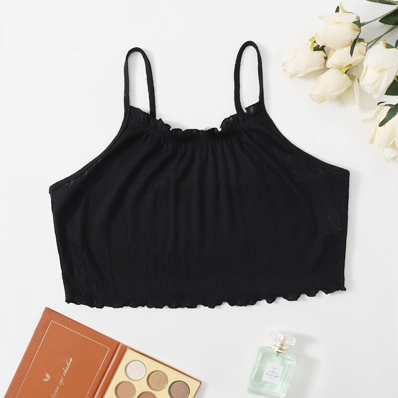 

Plus Solid Lettuce Trim Sleep Top, Black