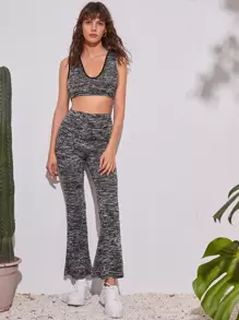SHEIN Unity Marled Knit Tank Top & Flare Leg Trousers - Grey - View 1
