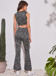 SHEIN Unity Marled Knit Tank Top & Flare Leg Trousers - Grey - View 2