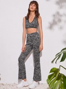 SHEIN Unity Marled Knit Tank Top & Flare Leg Trousers - Grey - View 5