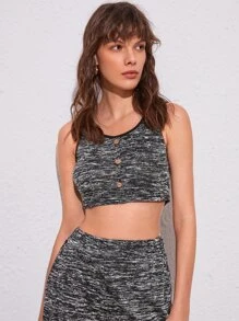 SHEIN Essnce Áo hai dây Nút phía trước màu trơn Giải trí - Xám - Xem 1