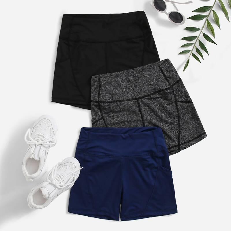 

3pcs Top-stitching Sports Shorts, Multicolor