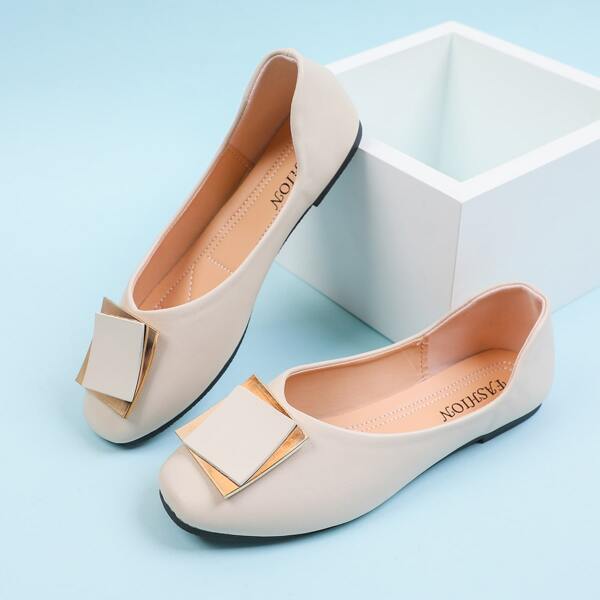 

Square Toe Flats, Beige