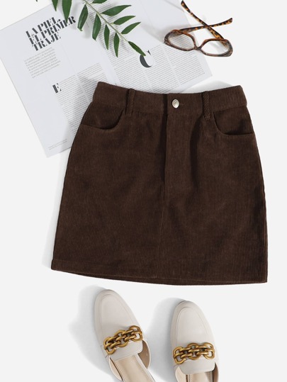 SHEIN EZwear تنورة صغير مستقيم بجيب مزدوج قطني