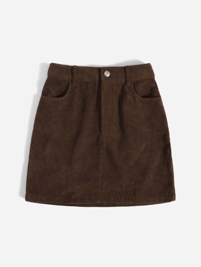 SHEIN EZwear Gerader Kord Minirock mit Doppeltaschen