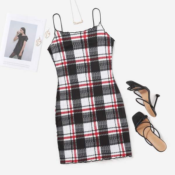 

Lettuce Trim Plaid Bodycon Dress, Multicolor