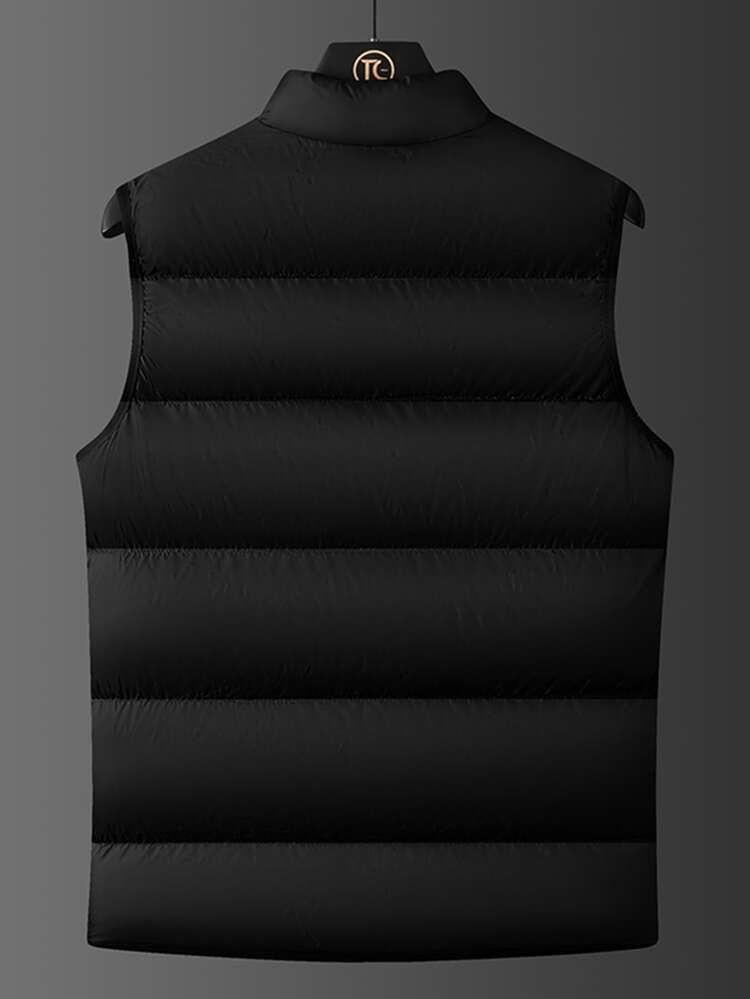 Manfinity 男士拉鏈開襟羽絨夾克背心 - 黑色 - 查看 2