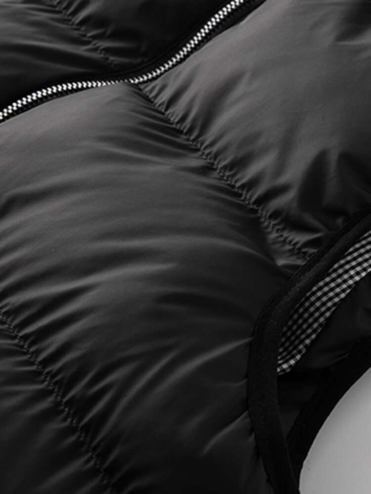 Manfinity 男士拉鏈開襟羽絨夾克背心 - 黑色 - 查看 3