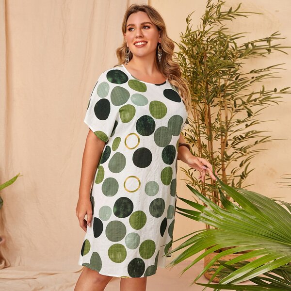 

Plus Polka Dot Tunic Dress, Multicolor