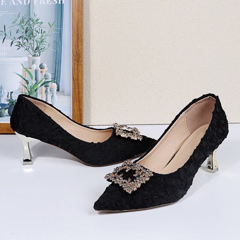

Rhinestone Decor Point Toe Pumps, Black