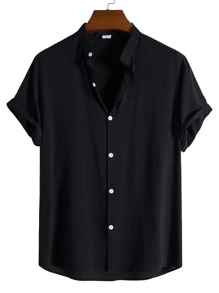 Manfinity Homme Men Solid Button Through Shirt - Black - View 1