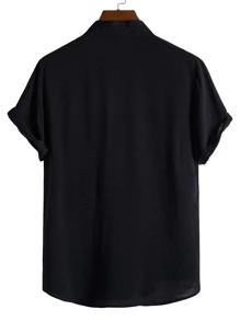 Manfinity Homme Men Solid Button Through Shirt - Black - View 2