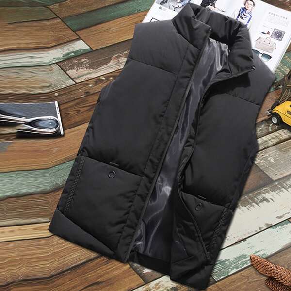 

Men Zip Up Puffer Coat Vest, Black