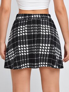 SHEIN Houndstooth Print Mini Skirt - Black and White - View 2