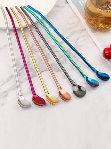 1pc Or 2pcs Stainless Steel Straw & Stirring Multifunctional Spoon - Multicolor - View 1