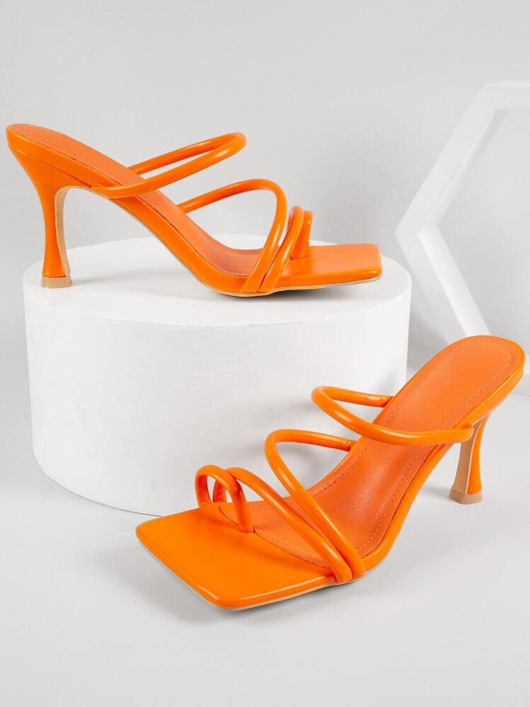 SHUZIA 人造皮革腳趾環套穿高跟鞋 - 橘色 - 查看 1