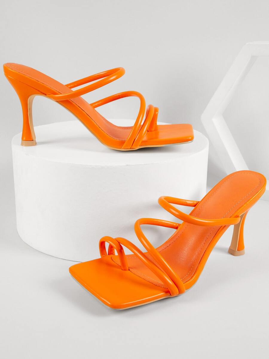 SHUZIA Faux Leather Toe-Loop Slip-On Heels - Orange - View 1