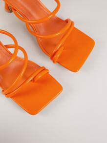 SHUZIA Faux Leather Toe-Loop Slip-On Heels - Orange - View 4