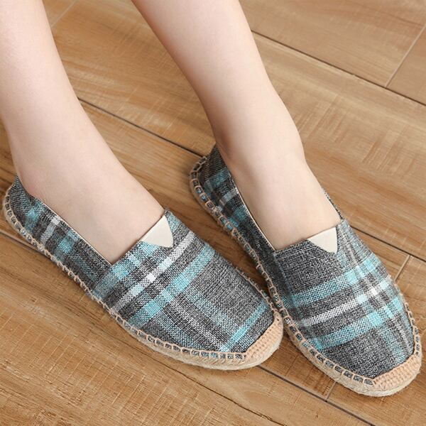

Plaid Pattern Espadrille Flats, Multicolor
