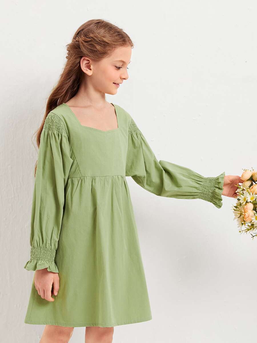 Girls Flounce Sleeve Zip Back Dress