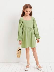 Girls Flounce Sleeve Zip Back Dress