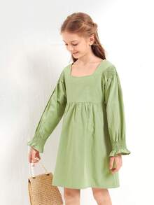 Girls Flounce Sleeve Zip Back Dress