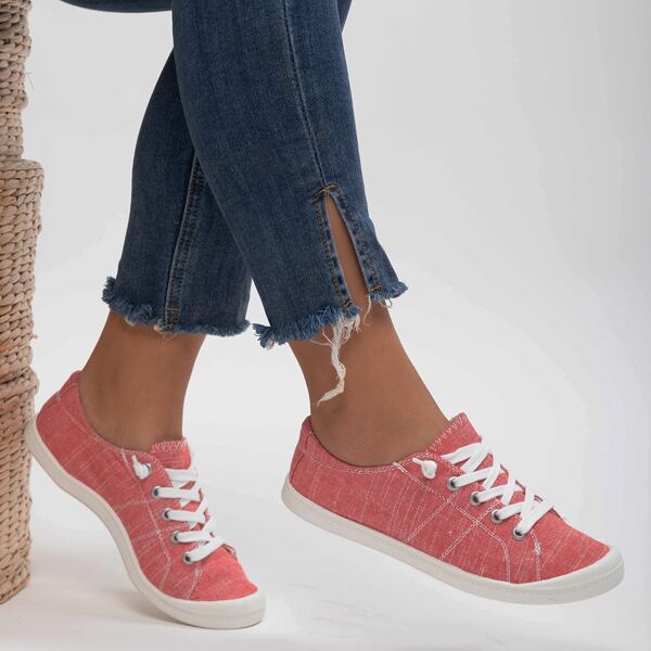 

Minimalist Lace Up Front Canvas Shoes, Red