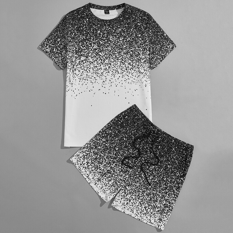 

Guys Dalmatian Print Tee & Drawstring Waist Shorts Set, Black and white