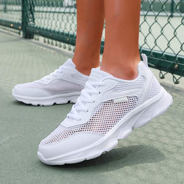 

Minimalist Lace-up Front Mesh Breathable Running Shoes, White
