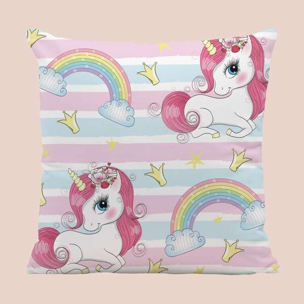 

Unicorn Print Kids Cushion Cover Without Filler, Multicolor
