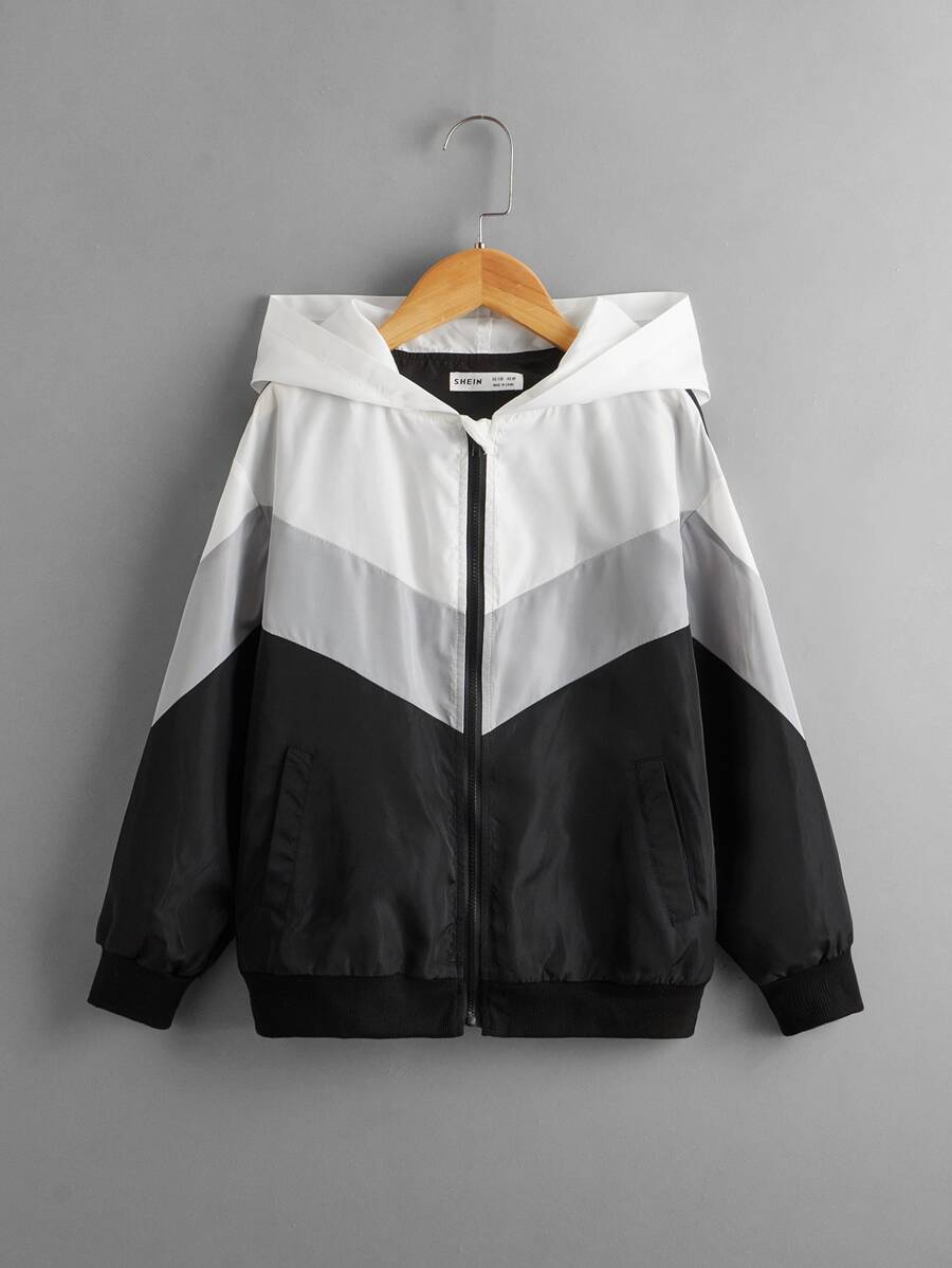 SHEIN Chamarra con capucha con cremallera de color combinado - Multicolor - Ver 1