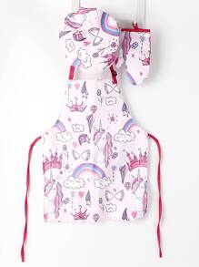 3 chiếc tạp dề in hình kỳ lân & mũ nướng & găng tay lò nướng, nhà bếp, phòng tắm, gia đình, nhà cung cấp đồ gia dụng - Nhiều màu - Xem 1