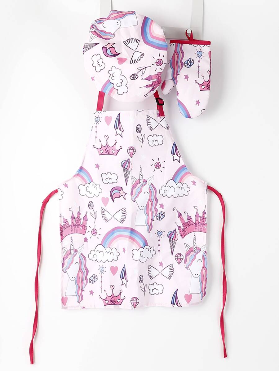 3 chiếc tạp dề in hình kỳ lân & mũ nướng & găng tay lò nướng, nhà bếp, phòng tắm, gia đình, nhà cung cấp đồ gia dụng - Nhiều màu - Xem 1