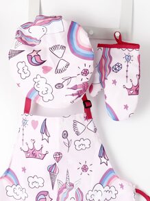 3 chiếc tạp dề in hình kỳ lân & mũ nướng & găng tay lò nướng, nhà bếp, phòng tắm, gia đình, nhà cung cấp đồ gia dụng - Nhiều màu - Xem 5