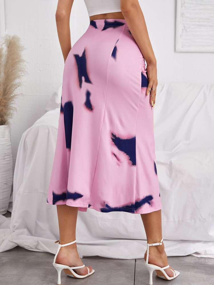 圖案印花前開叉半身裙 - 彩色 - 查看 2