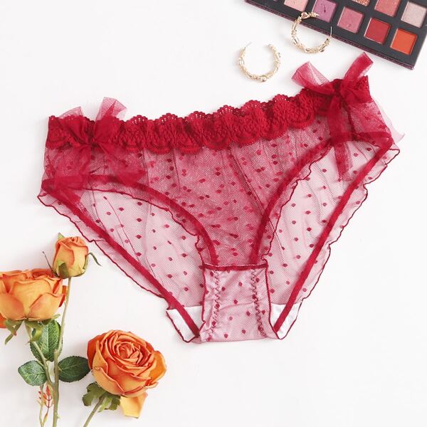 

Plus Lace Trim Dobby Mesh Panty, Burgundy
