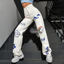Cartoon Graphic High Waist Baggy Jeans