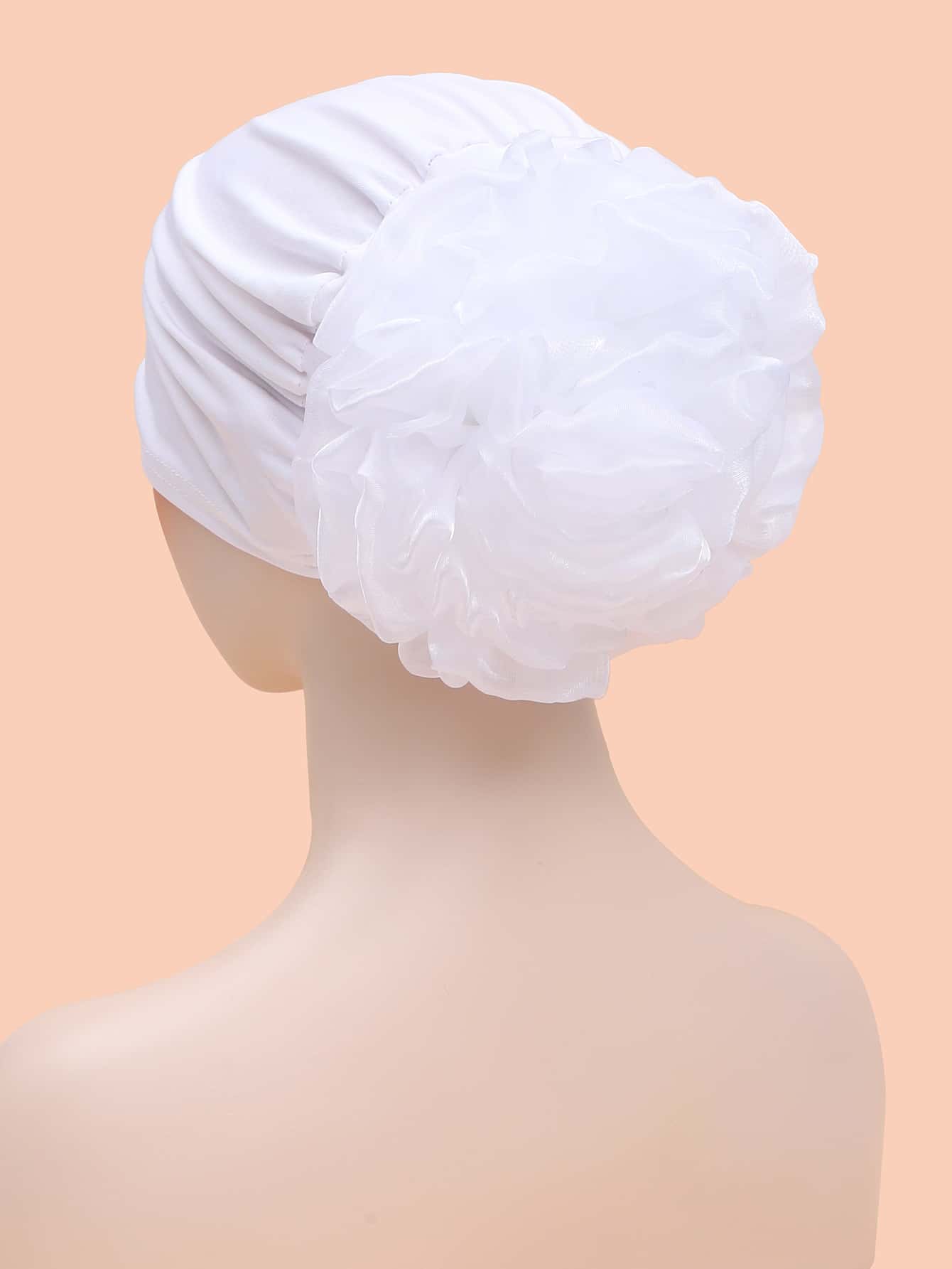 女士纯色3D立体花卉针织发帽睡眠帽 - 白色 - 查看 1