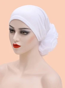 女士纯色3D立体花卉针织发帽睡眠帽 - 白色 - 查看 2