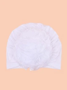 女士纯色3D立体花卉针织发帽睡眠帽 - 白色 - 查看 3