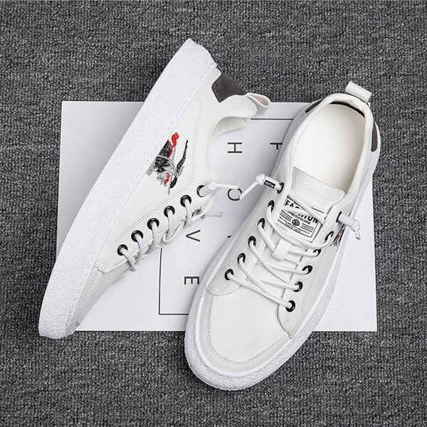 

Men Embroidery Lace Up Front Skate Shoes, White