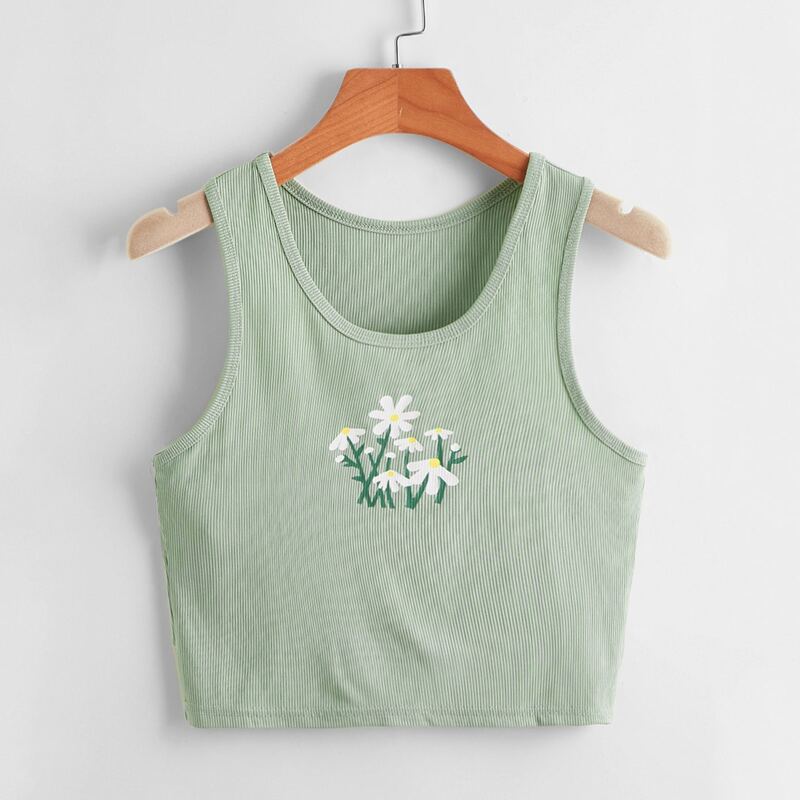 

Floral Print Tank Top, Mint green