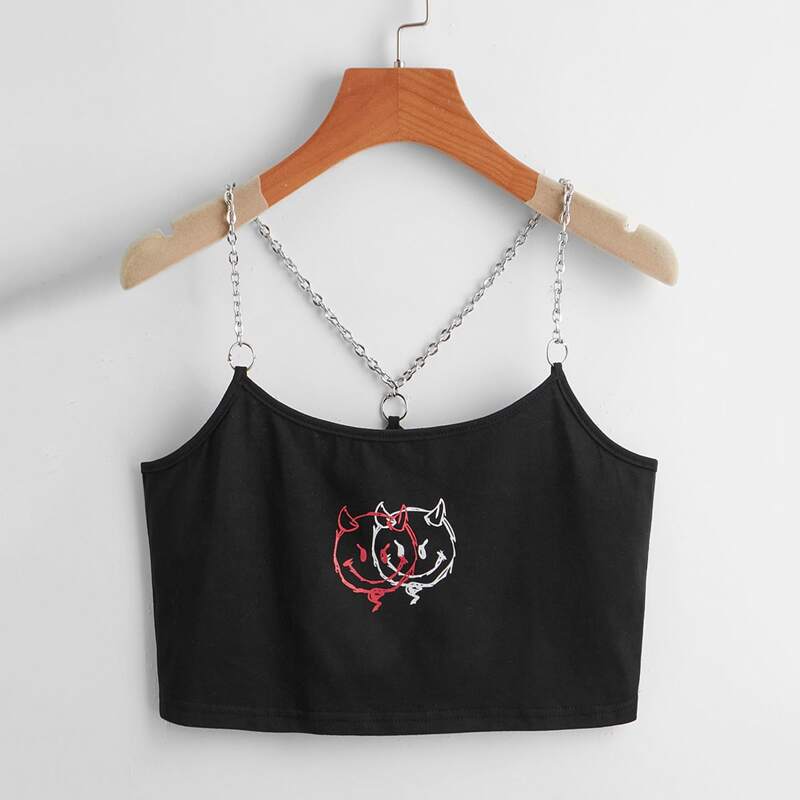 

Graphic Chain Crop Cami, Black