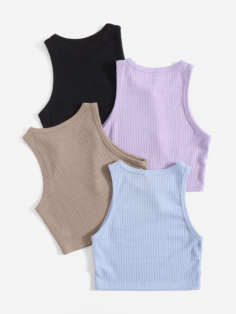 SHEIN EZwear 4pcs Rib Knit Tank Top - Multicolor - View 2