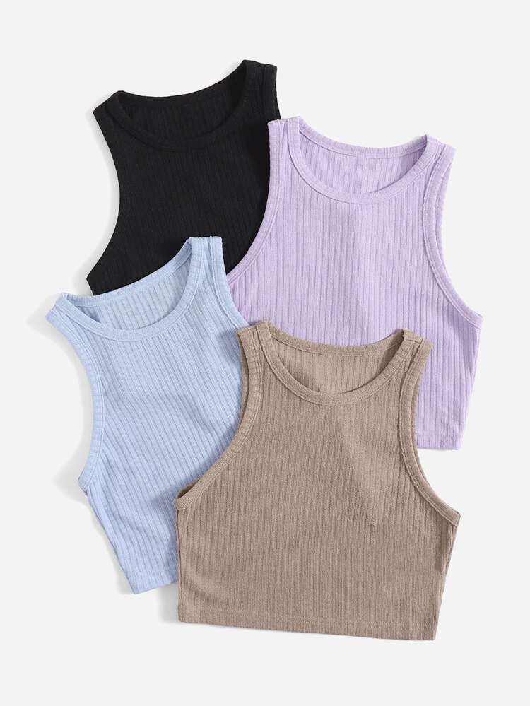SHEIN EZwear 4pcs Rib Knit Tank Top - Multicolor - View 3