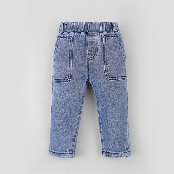 

Baby Boy Solid Elastic Waist Jeans, Medium wash
