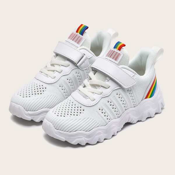 

Girls Rainbow Knit Sneakers, White