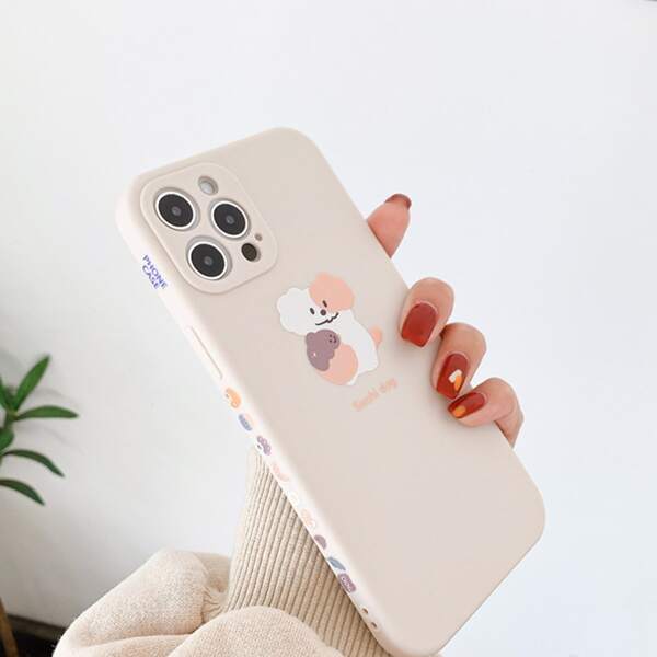 

Cartoon Dog Print Phone Case, Beige