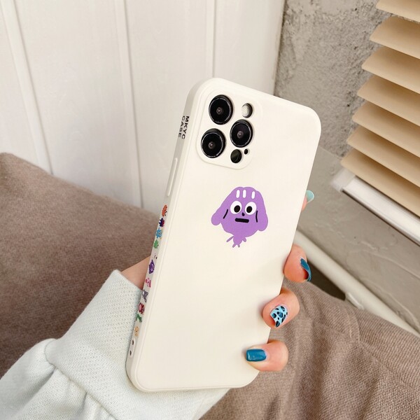 

Cartoon Graphic Print Phone Case, Beige